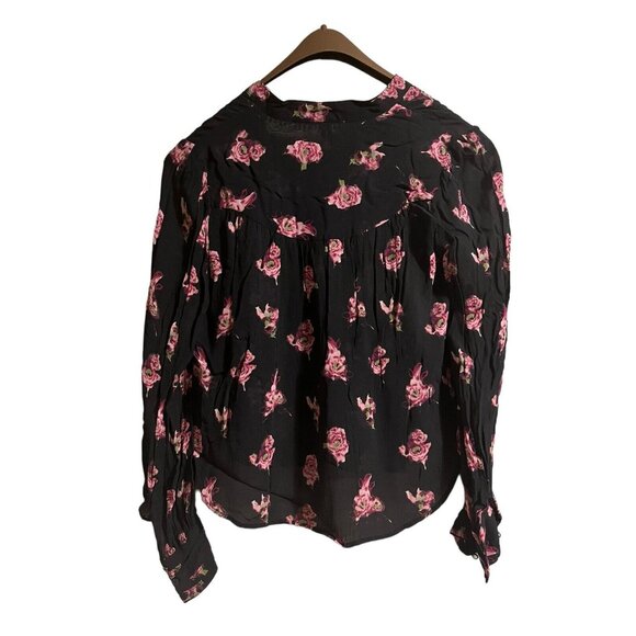By Anthropologie Size XS Floral Puff Long Sleeve Peasant Top Cottagecore Boho - Picture 2 of 8